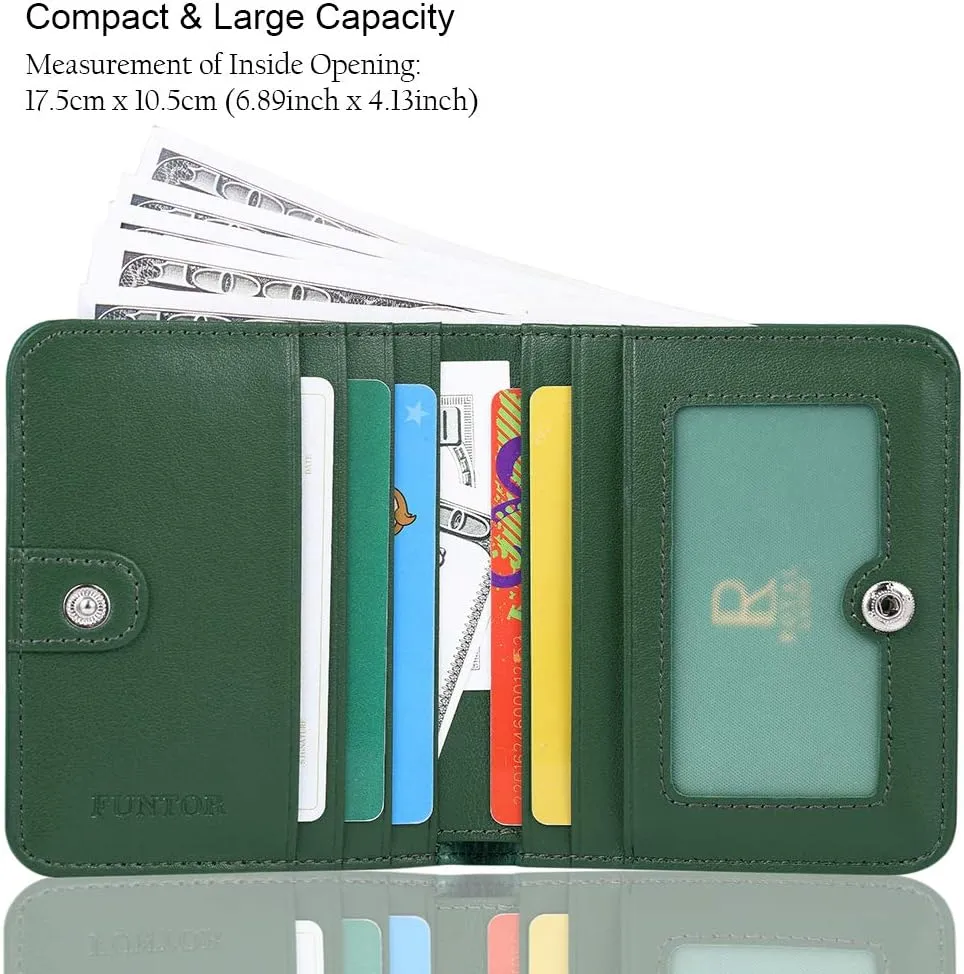 FUNTOR Small Wallets for Women, Ladies Small Compact Bifold Pocket RFID Blocking Genuine Leather Wallet for Women