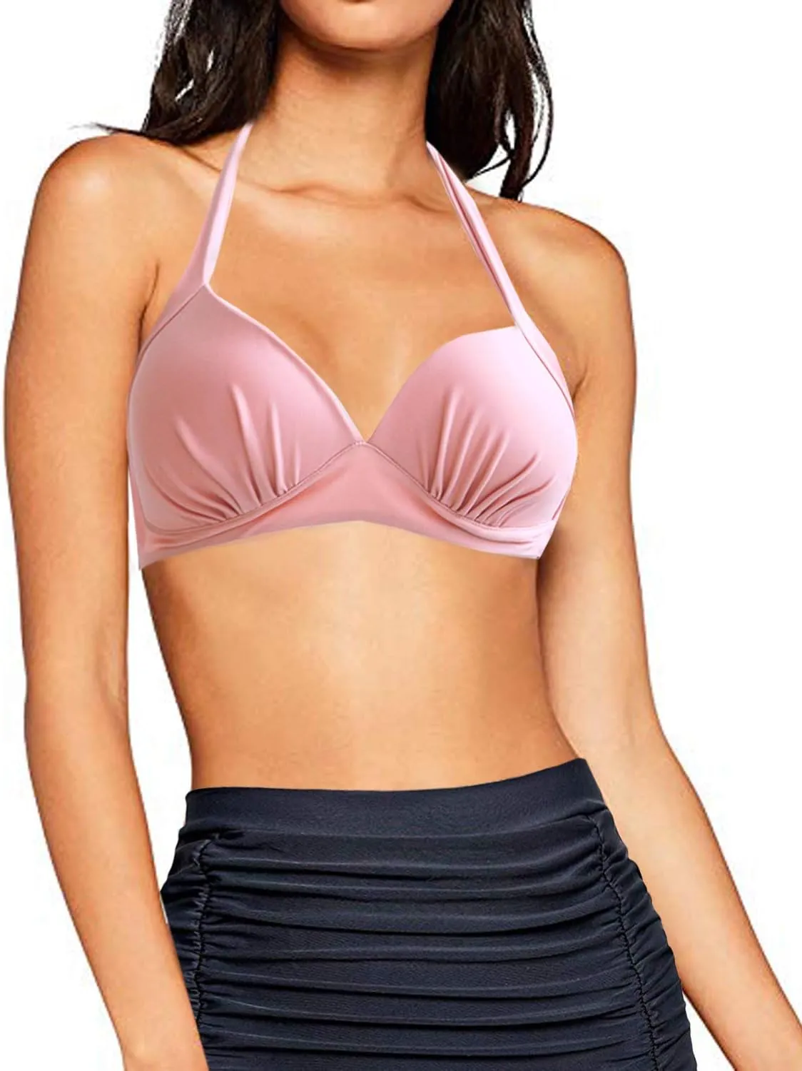futurino Women Bikini Vintage 50s Plaid Pattern Halter Bikini Top Swimsuits