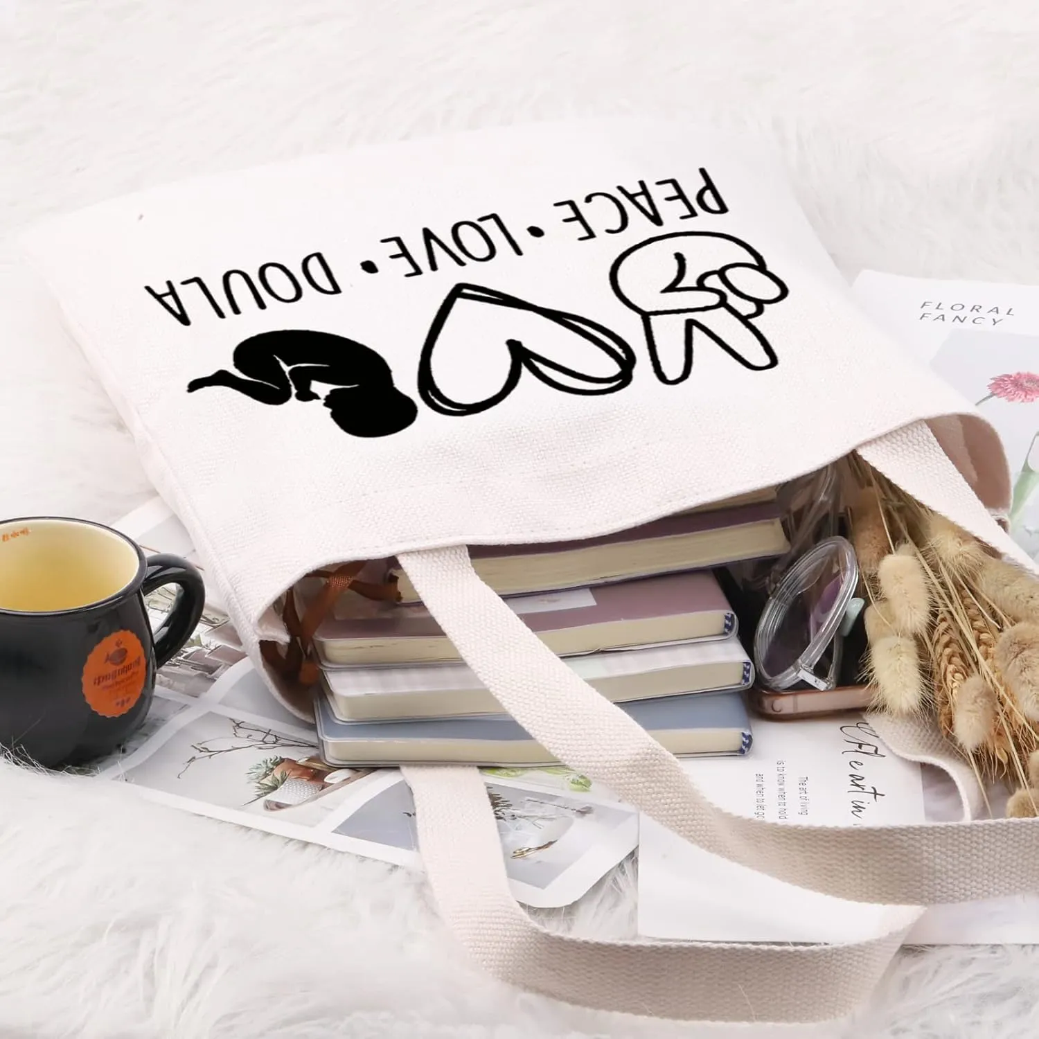G2TUP Doula Thank You Gift Peace Love Doula Reusable Canvas Tote Bag Certified Doula Gift Midwife Life Shopping Handbag