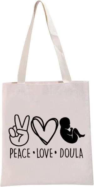 G2TUP Doula Thank You Gift Peace Love Doula Reusable Canvas Tote Bag Certified Doula Gift Midwife Life Shopping Handbag