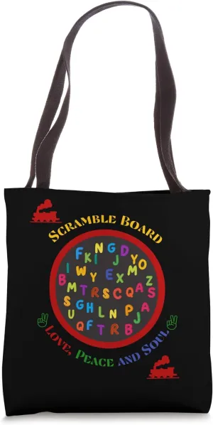 Game Night Scramble Board with Train and Peace Sign Tote Bag