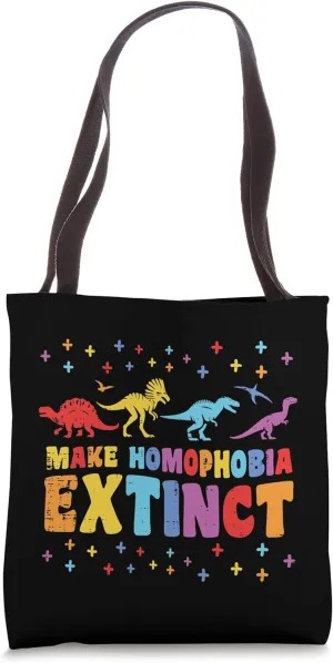 Gay Pride Month Dinosaurs Extinct LGBTQ Ally Rainbow Kids Tote Bag