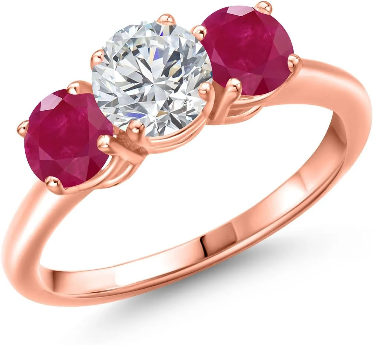 Gem Stone King 1.84 Ct Round G/H Lab Grown Diamond Red Ruby 18K Rose Gold Plated Silver Ring