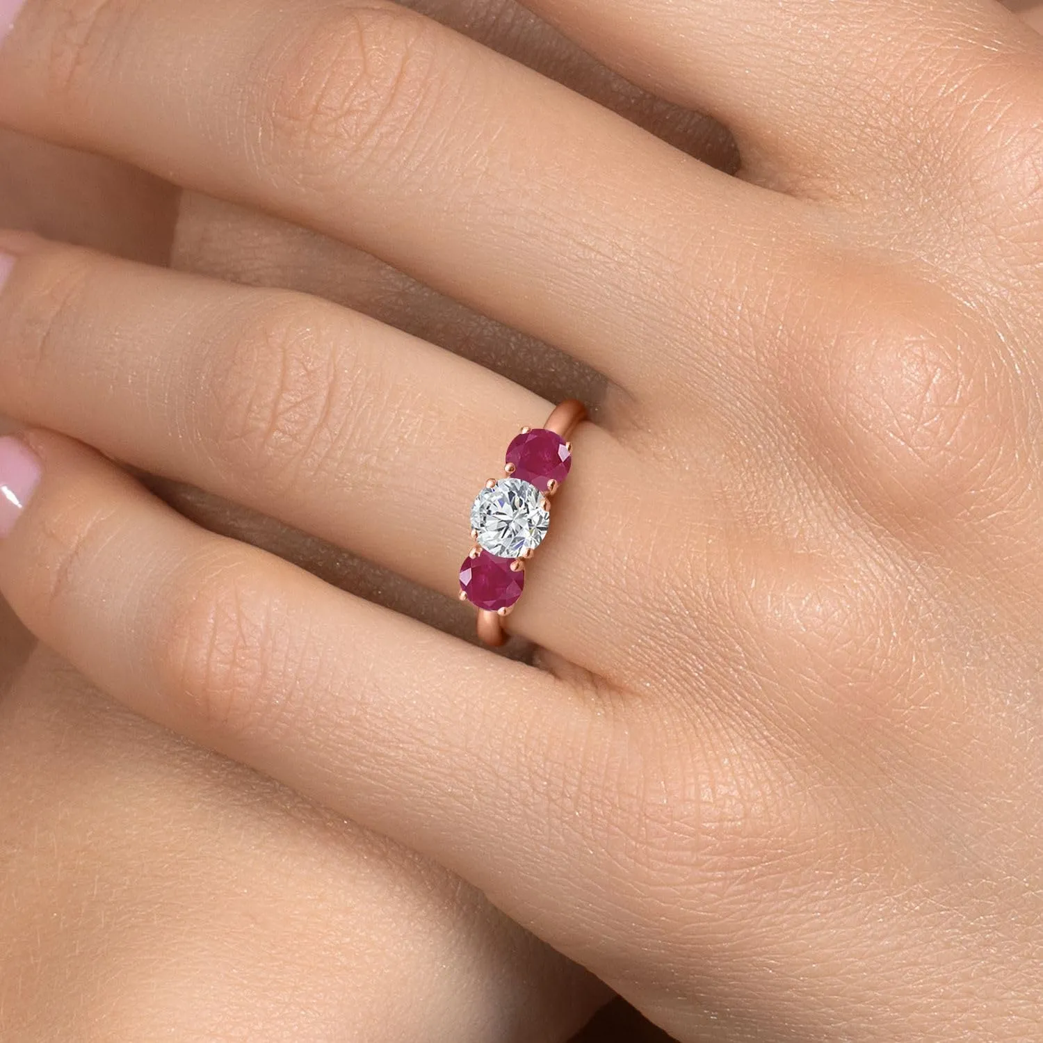 Gem Stone King 1.84 Ct Round G/H Lab Grown Diamond Red Ruby 18K Rose Gold Plated Silver Ring