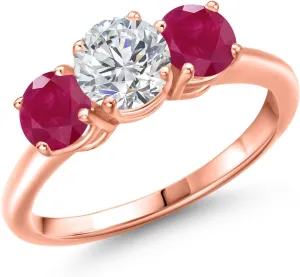 Gem Stone King 1.84 Ct Round G/H Lab Grown Diamond Red Ruby 18K Rose Gold Plated Silver Ring