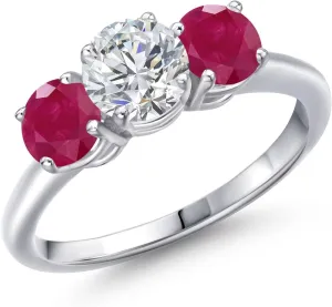 Gem Stone King 1.84 Ct Round G/H Lab Grown Diamond Red Ruby 925 Sterling Silver Ring