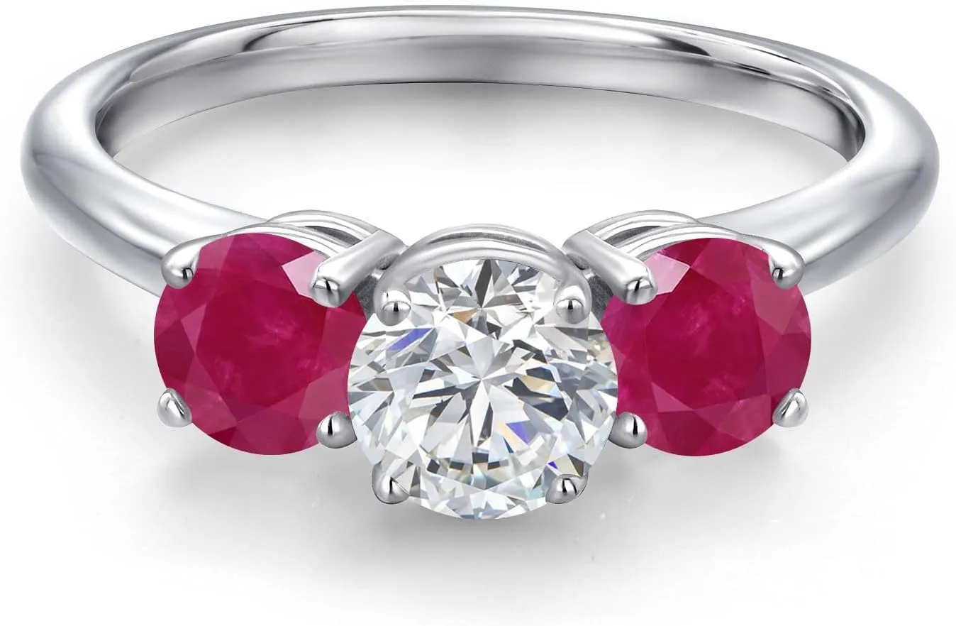 Gem Stone King 1.84 Ct Round G/H Lab Grown Diamond Red Ruby 925 Sterling Silver Ring