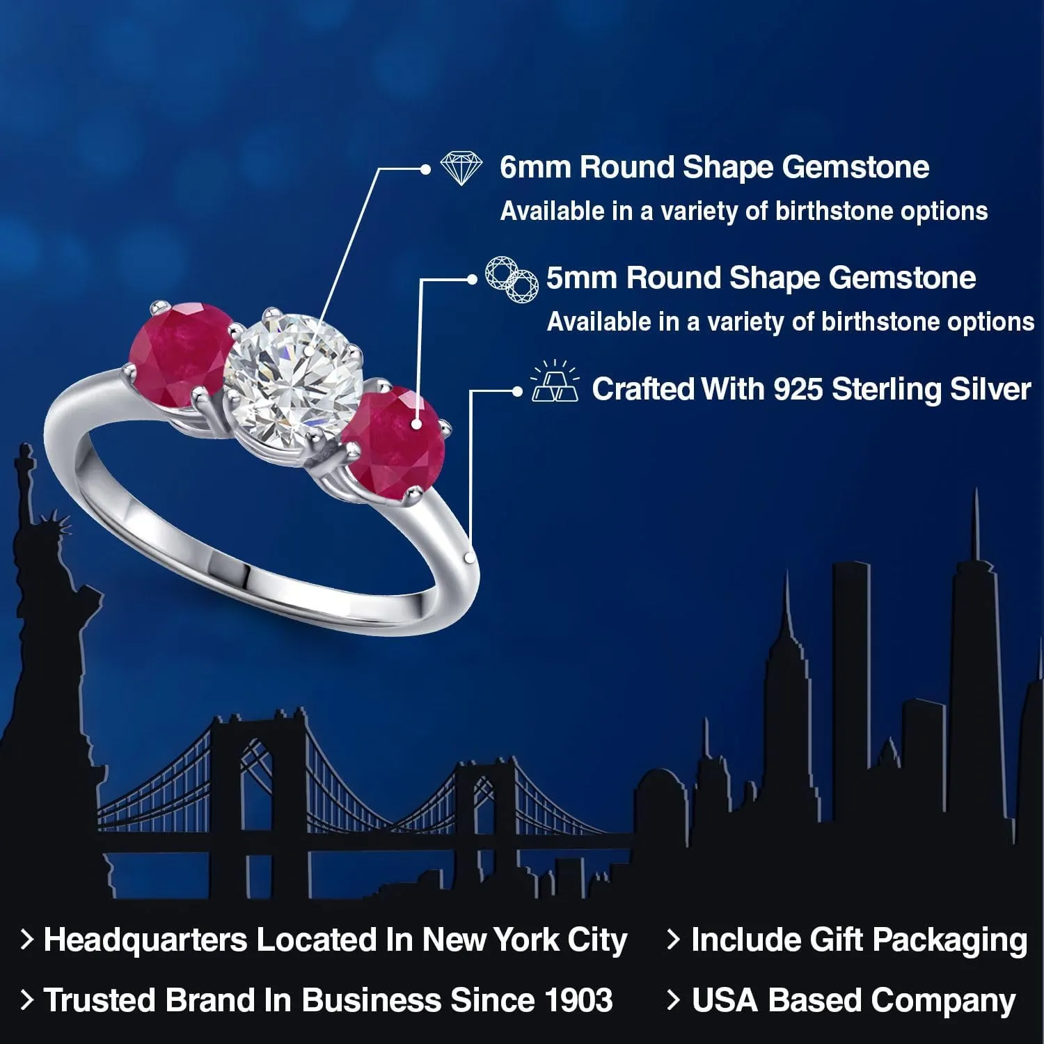 Gem Stone King 1.84 Ct Round G/H Lab Grown Diamond Red Ruby 925 Sterling Silver Ring