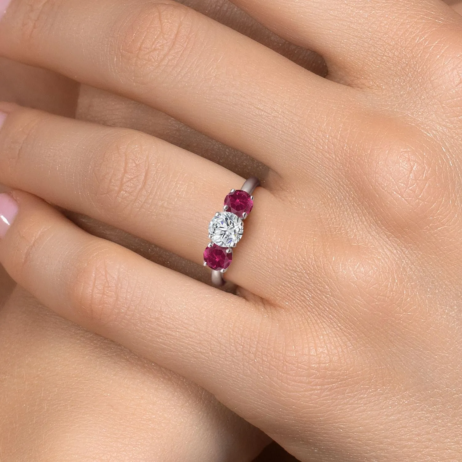 Gem Stone King 1.94 Ct Round G/H Lab Grown Diamond Red Created Ruby 925 Sterling Silver Ring