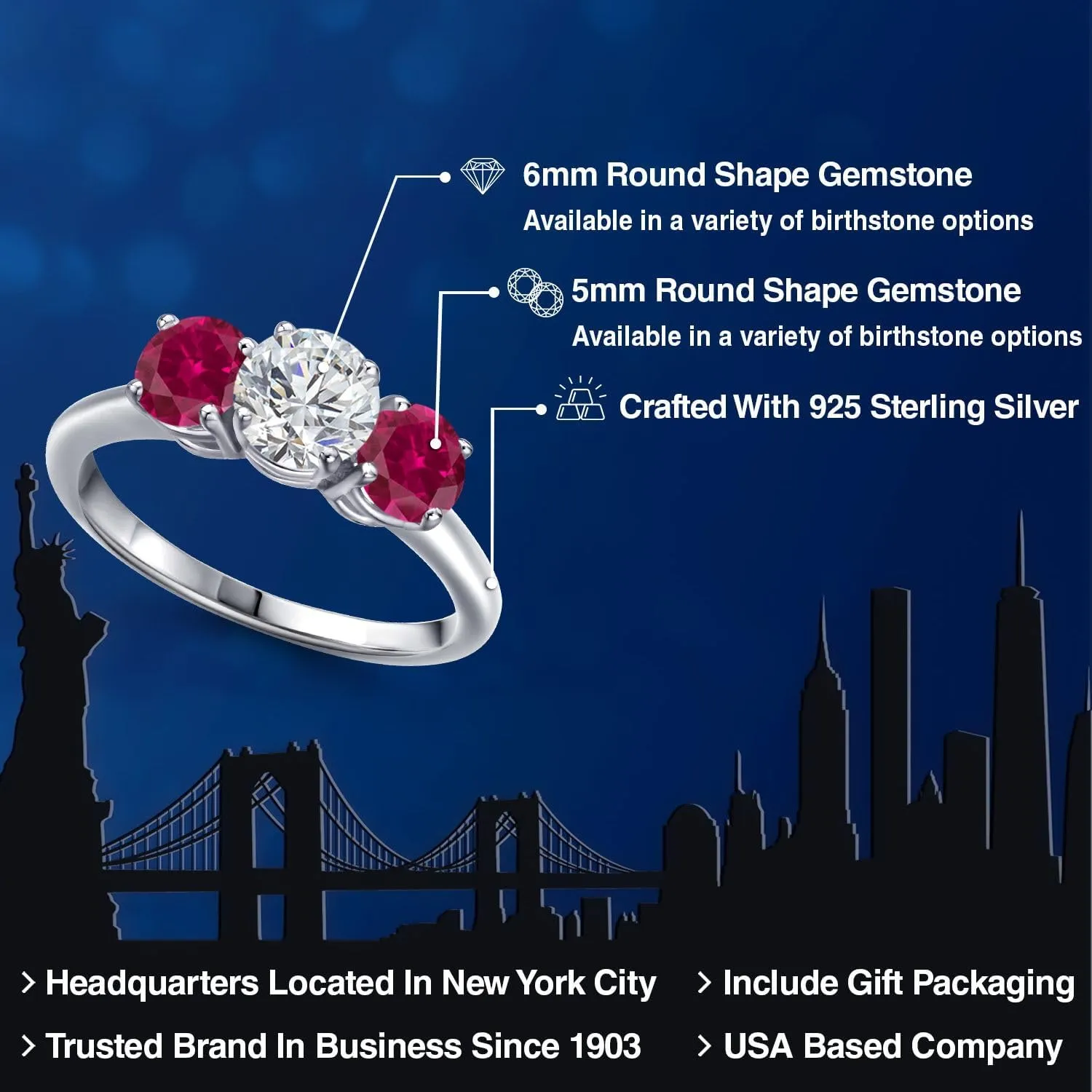 Gem Stone King 1.94 Ct Round G/H Lab Grown Diamond Red Created Ruby 925 Sterling Silver Ring