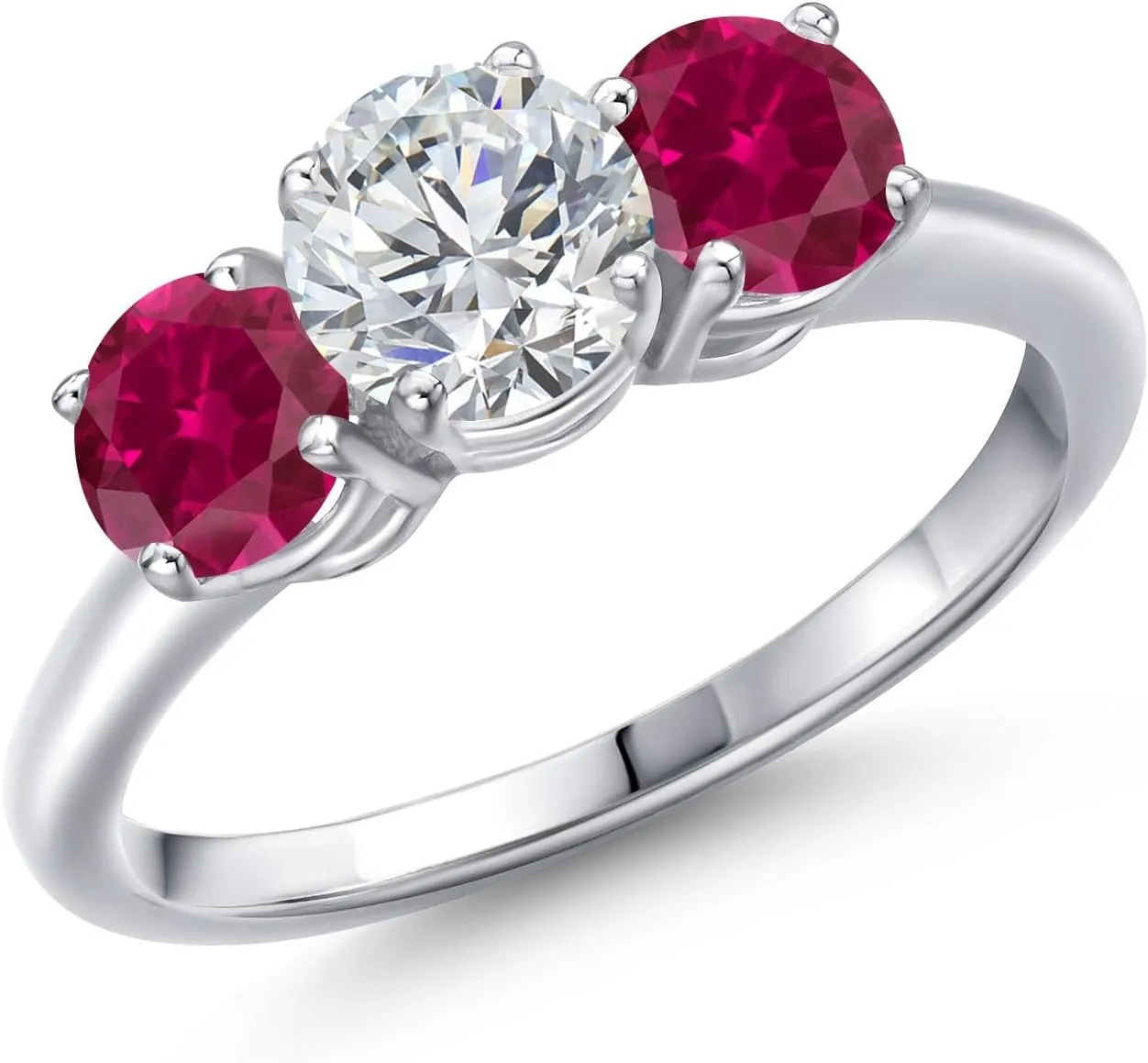 Gem Stone King 1.94 Ct Round G/H Lab Grown Diamond Red Created Ruby 925 Sterling Silver Ring