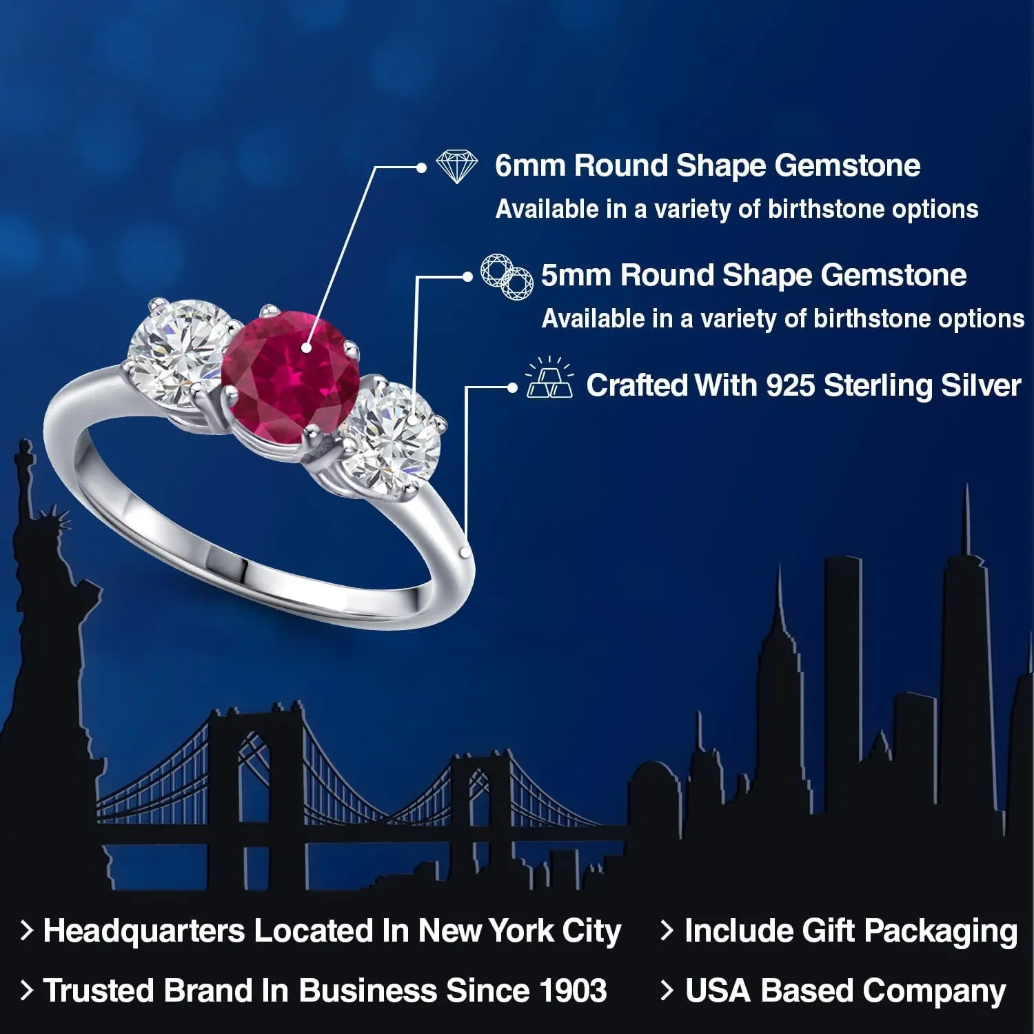 Gem Stone King 2.00 Ct Round Red Created Ruby G/H Lab Grown Diamond 925 Sterling Silver Ring