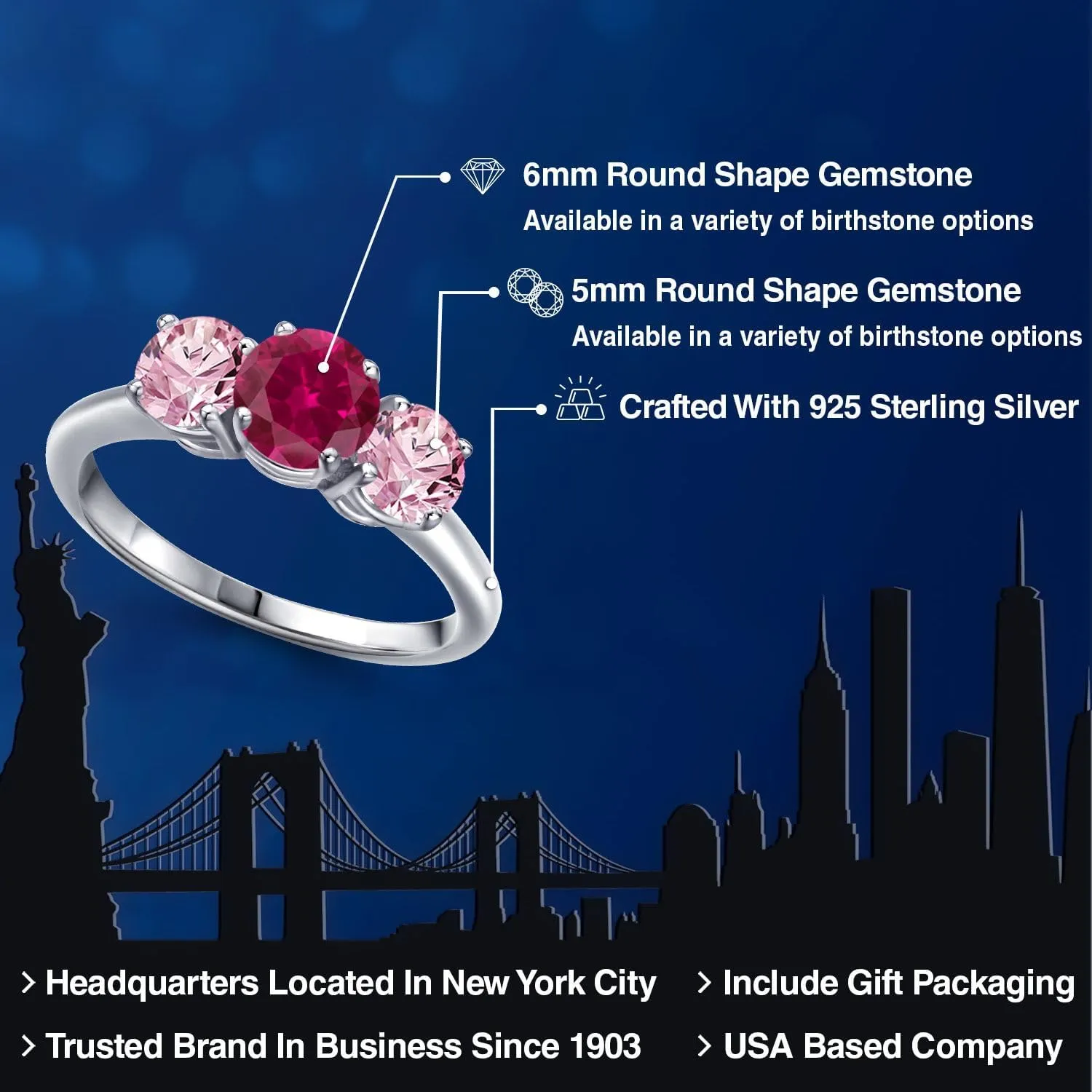 Gem Stone King 2.00 Ct Round Red Created Ruby Pink Lab Grown Diamond 925 Sterling Silver Ring