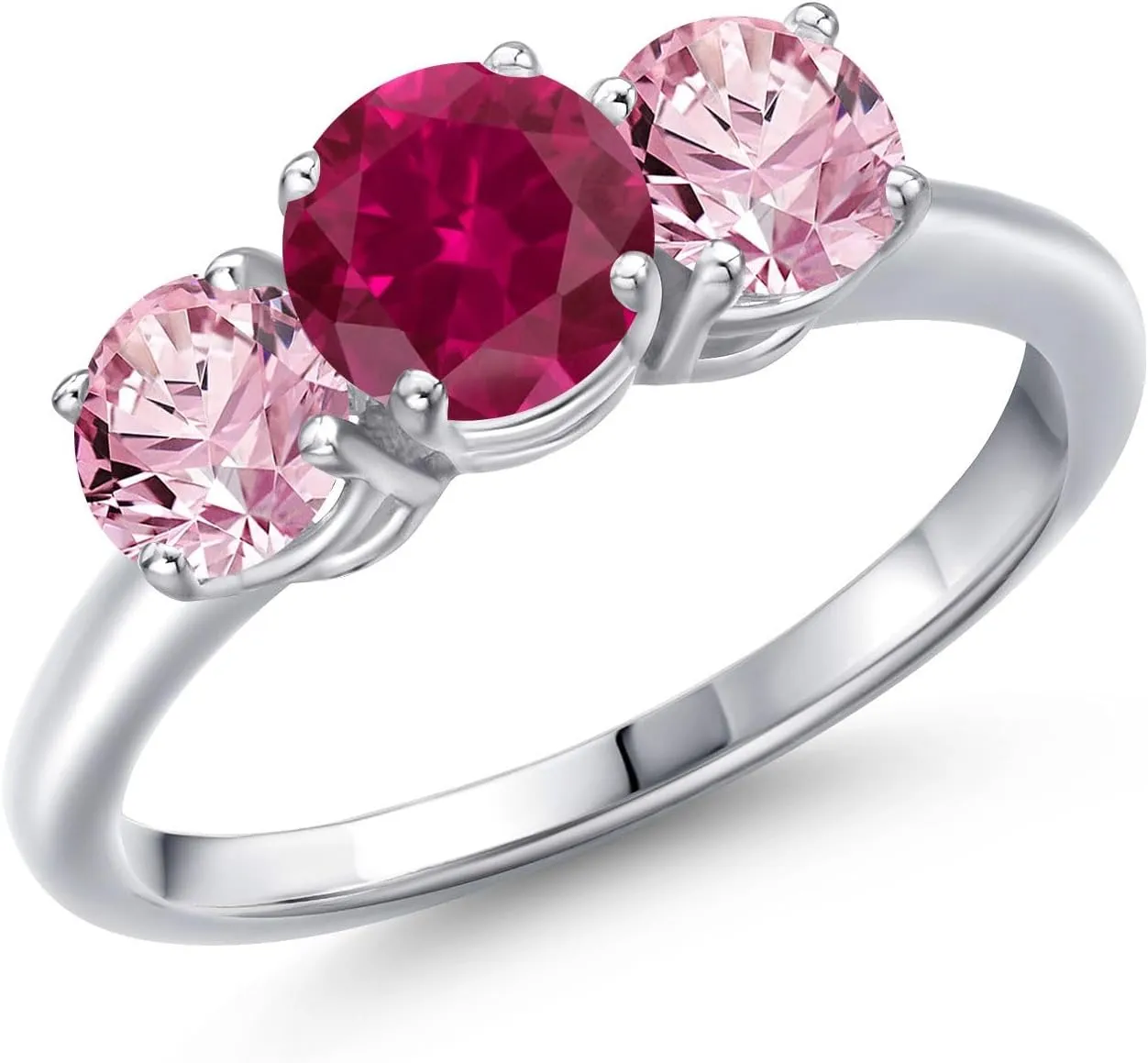 Gem Stone King 2.00 Ct Round Red Created Ruby Pink Lab Grown Diamond 925 Sterling Silver Ring
