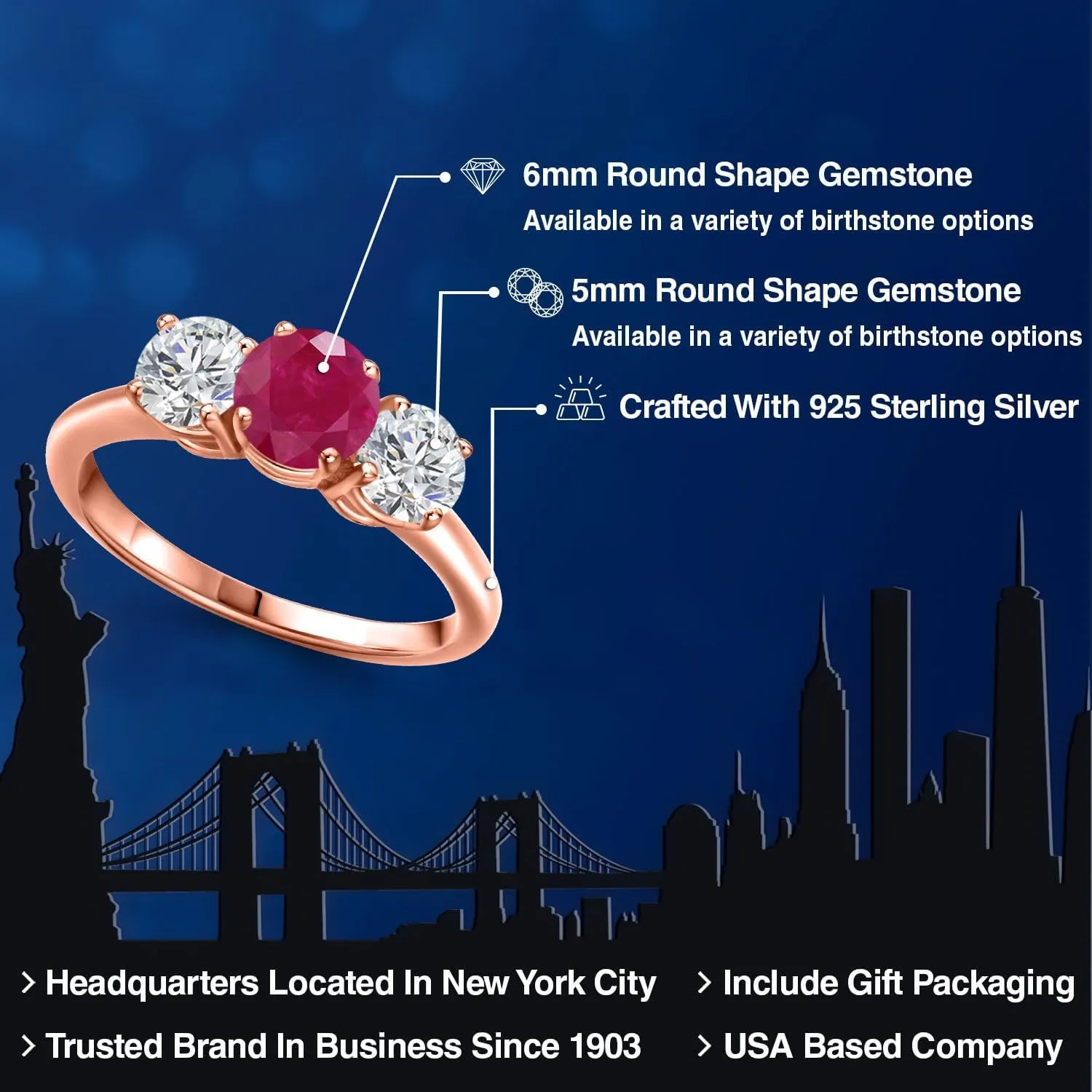 Gem Stone King 2.00 Ct Round Red Ruby G/H Lab Grown Diamond 18K Rose Gold Plated Silver Ring