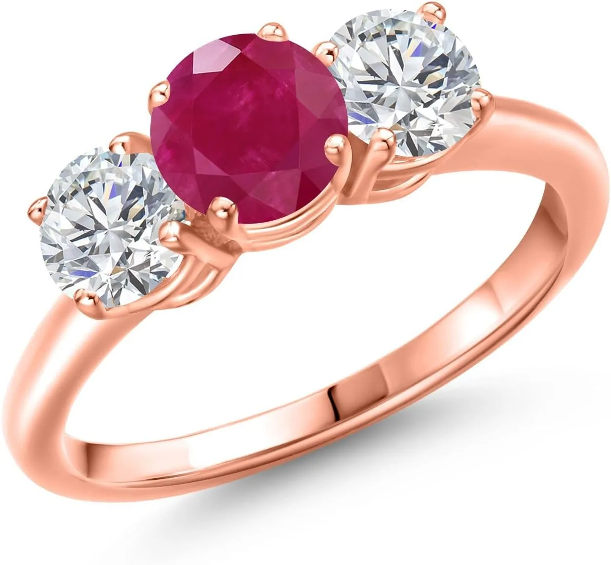 Gem Stone King 2.00 Ct Round Red Ruby G/H Lab Grown Diamond 18K Rose Gold Plated Silver Ring