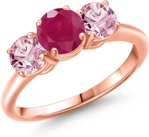 Gem Stone King 2.00 Ct Round Red Ruby Pink Lab Grown Diamond 18K Rose Gold Plated Silver Ring