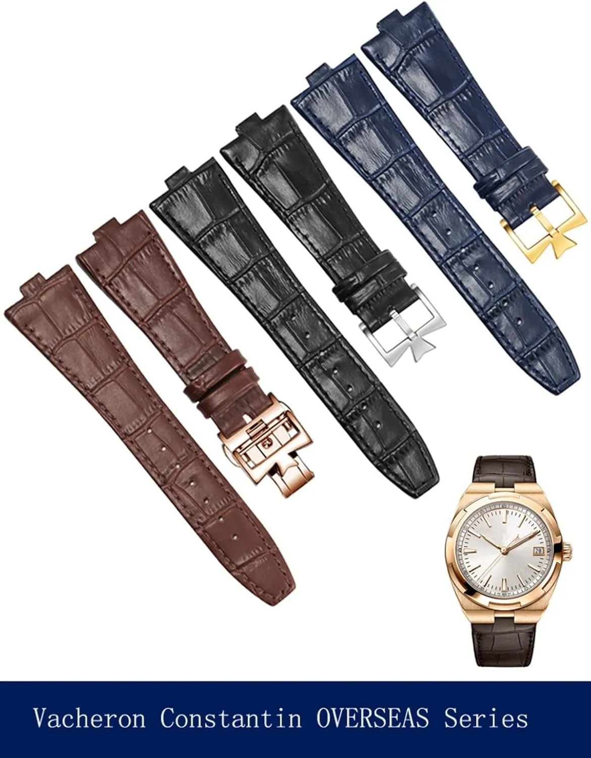 Genuine Leather Watchband For Vacheron Constantin OVERSEAS Series 4500V 5500V P47040 Stainless Steel Buckle Men Watch Strap 25 * 8mm