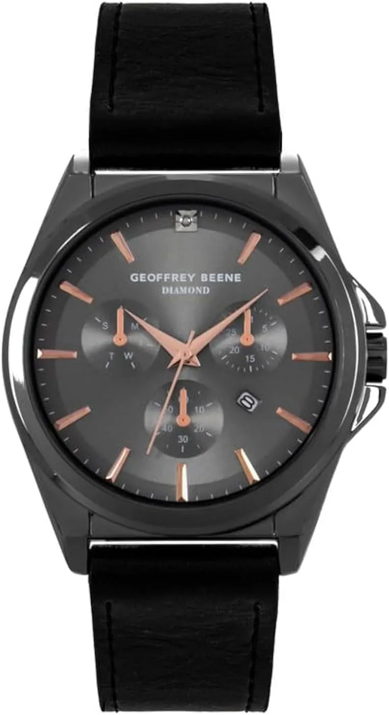 Geoffrey Beene Mens Watch - Elegant Leather Strap Quartz Movement Analog Watch for Men, Gift for Men, Formal or Business Casual Minimalist Chronograph Wrist Watches 42mm