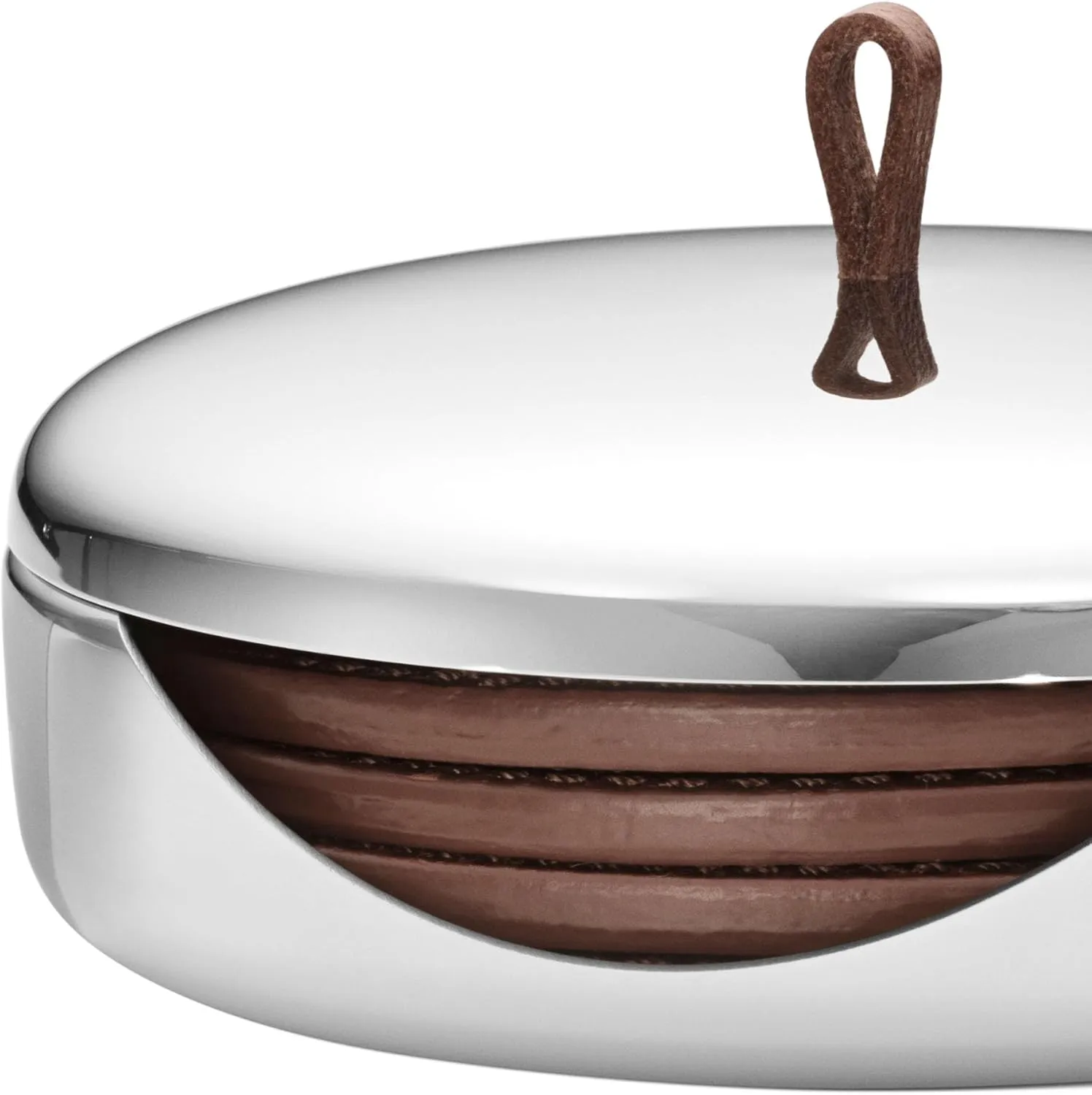 Georg Jensen SKY Collection Coaster Set, Set of 4 Leather Coasters in Stainless Steel Case