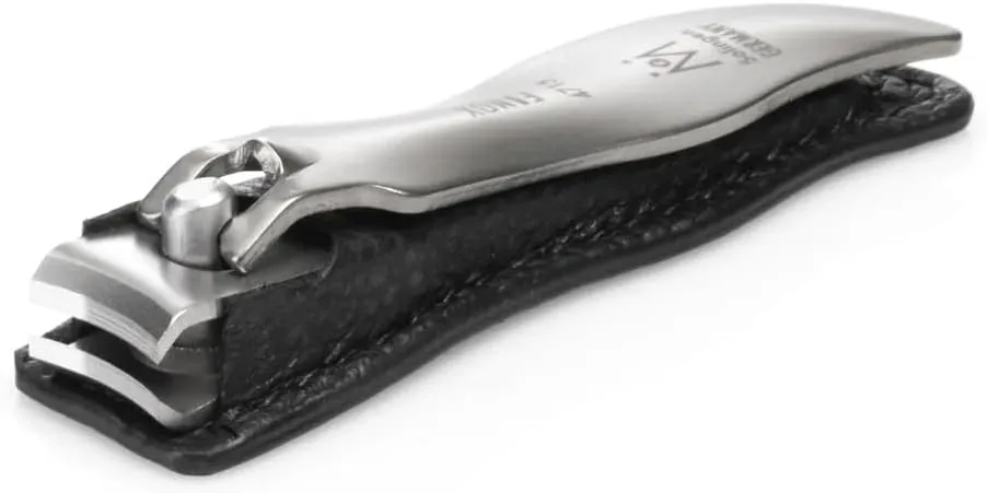GERMANIKURE Economy Small Nail Clipper in Leather Case, Ethically Made in Solingen Germany, Curved Blade for Fingernails