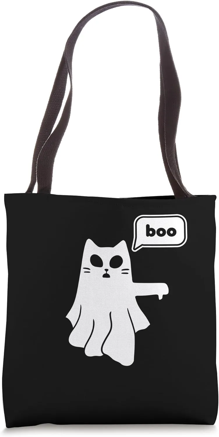 Ghost Cat of Disapproval Boo Thumbs Down Tote Bag