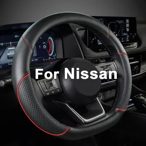 GIANT PANDA D Shape Steering Wheel Cover for Nissan Rogue Kicks - Auto Car Steering Wheel Cover Customized for Nissan Altima Sentra(Black Red Line-D-Shaped)