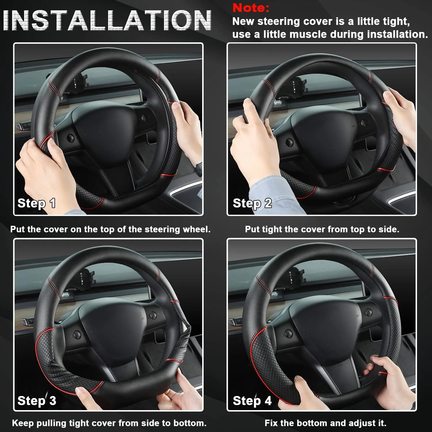 GIANT PANDA D Shape Steering Wheel Cover for Nissan Rogue Kicks - Auto Car Steering Wheel Cover Customized for Nissan Altima Sentra(Black Red Line-D-Shaped)