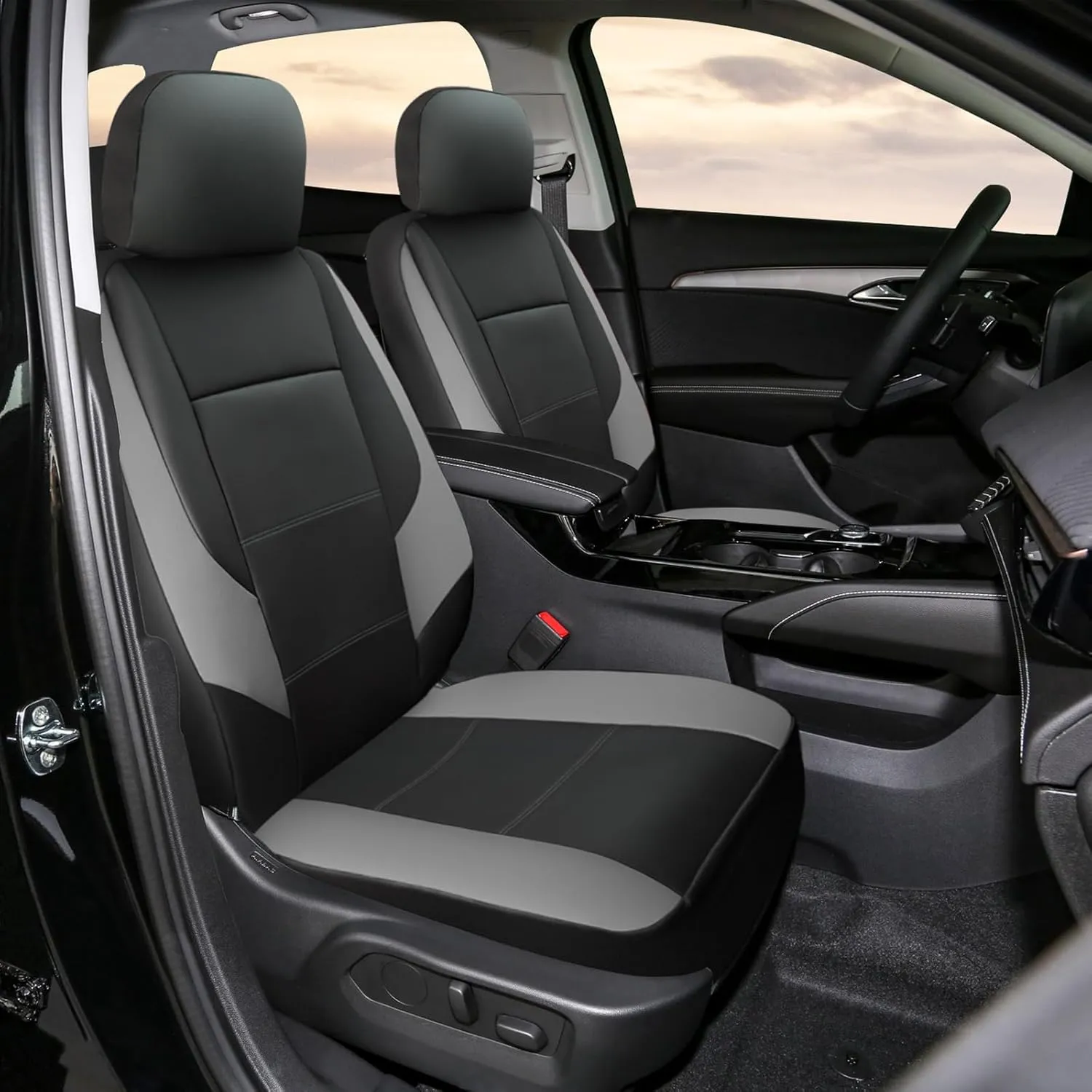 GIANT PANDA Front Car Seat Cover for Buick, Leather Bucket Seat Covers Custom Fit Buick Enclave Encore GX Envision Envista (Grey Black)
