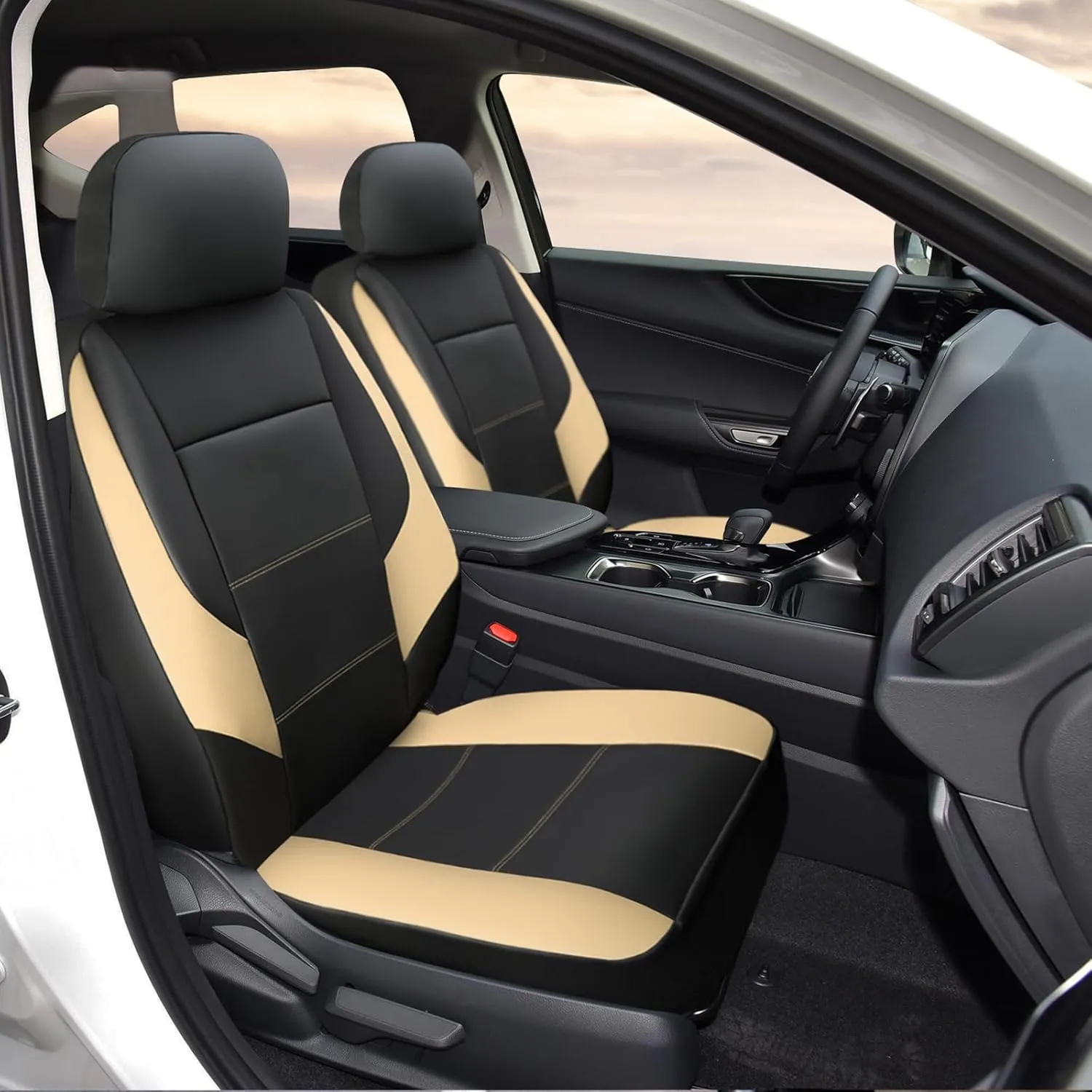 GIANT PANDA Front Car Seat Cover for Lexus, Leather Bucket Seat Covers Custom Fit Lexus RX NX ES UX GX TX is LX LS LC (Beige Black)
