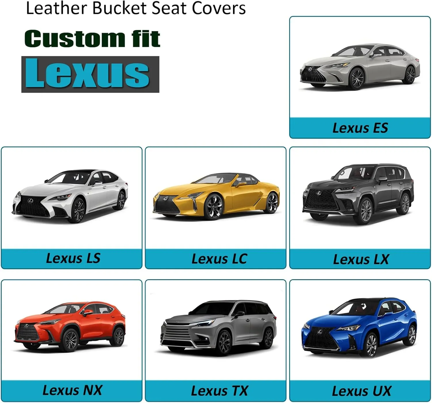 GIANT PANDA Front Car Seat Cover for Lexus, Leather Bucket Seat Covers Custom Fit Lexus RX NX ES UX GX TX is LX LS LC (Beige Black)