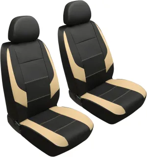 GIANT PANDA Front Car Seat Cover for Lexus, Leather Bucket Seat Covers Custom Fit Lexus RX NX ES UX GX TX is LX LS LC (Beige Black)