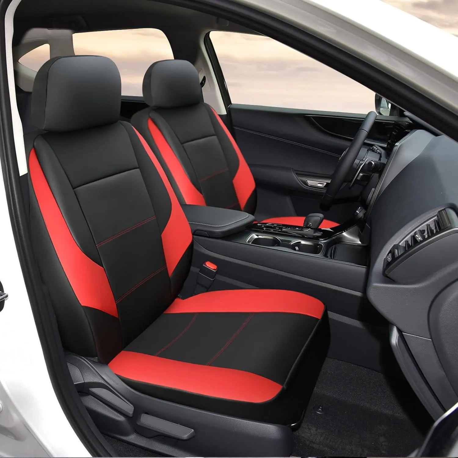 GIANT PANDA Front Car Seat Cover for Lexus, Leather Bucket Seat Covers Custom Fit Lexus RX NX ES UX GX TX is LX LS LC (Red Black)