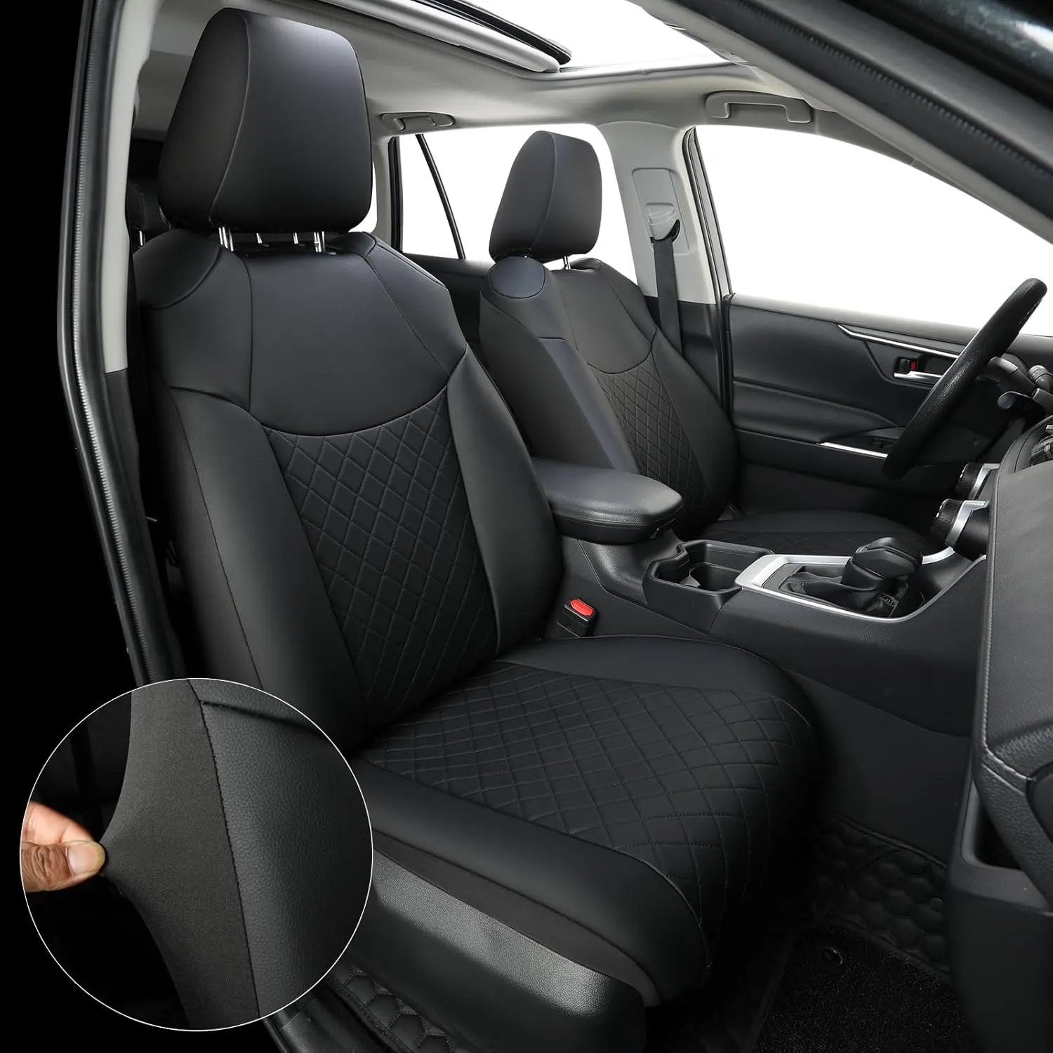 GIANT PANDA Full Set Car Seat Covers Custom Fit for Toyota Rav4 2013 2014 2015 2016 2017 2018 LE (Not for Hybrid Version),Luxury Leather Bucket Seat Covers, Polyester Fiber(Black)