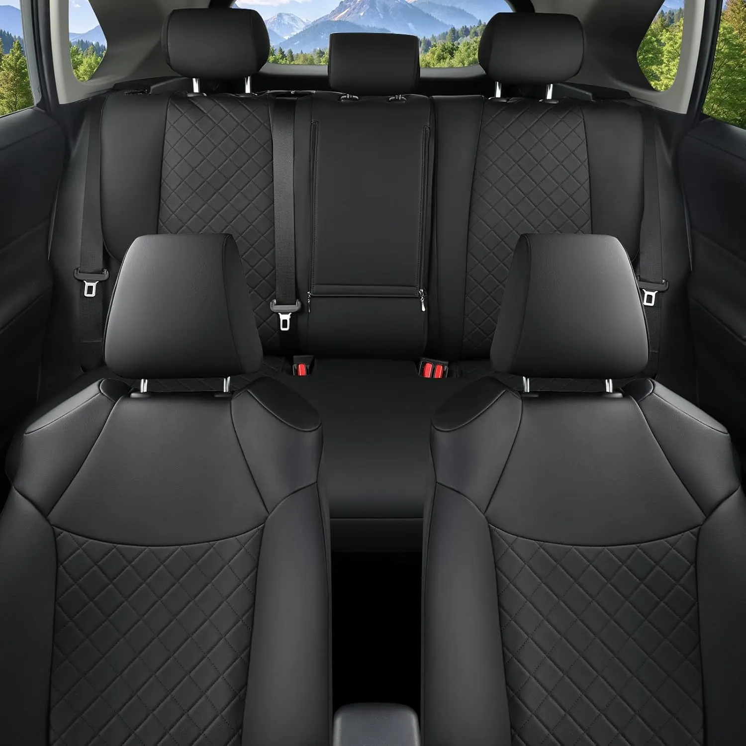 GIANT PANDA Full Set Car Seat Covers Custom Fit for Toyota Rav4 2013 2014 2015 2016 2017 2018 LE (Not for Hybrid Version),Luxury Leather Bucket Seat Covers, Polyester Fiber(Black)