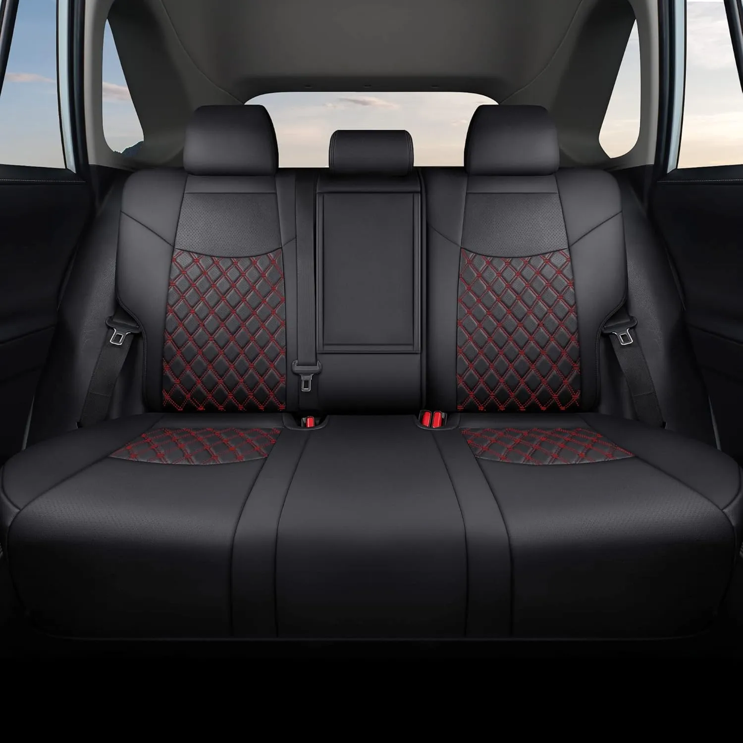 GIANT PANDA Pu Leather Car Seat Covers Full Set Custom Fit for 2019 2020 2021 2022 2023 2024 2025 Toyota RAV4 LE, XLE, XLE Premium, Limited -(Non-Hybrid & Adventure,TRD-Off Black Red)