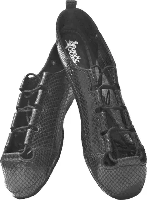 Girls Diamond Black Leather Irish Dance Pumps 3.5 UK - with Free Drawstring Bag -