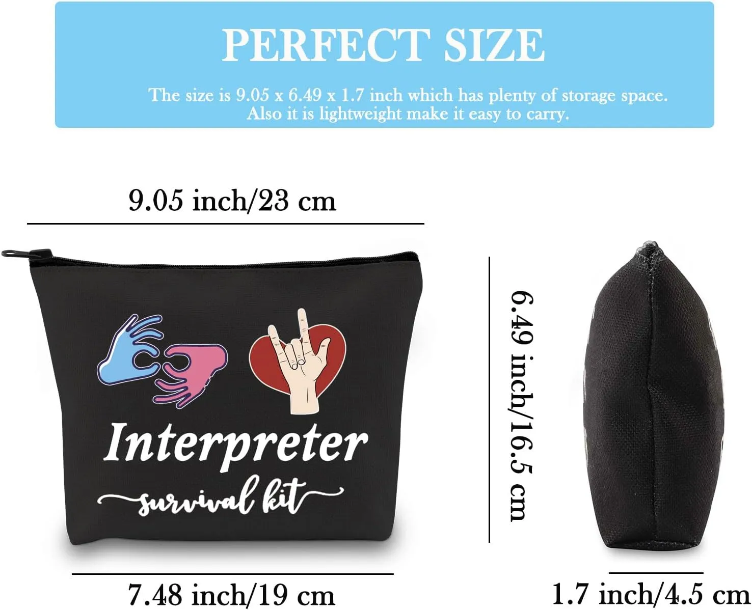 GJTIM Interpreter Zipper Pouch Interpreter Survival Kit Gift Makeup Bag for ASL Sign Language Interpreter (Survival Interpreter Black)
