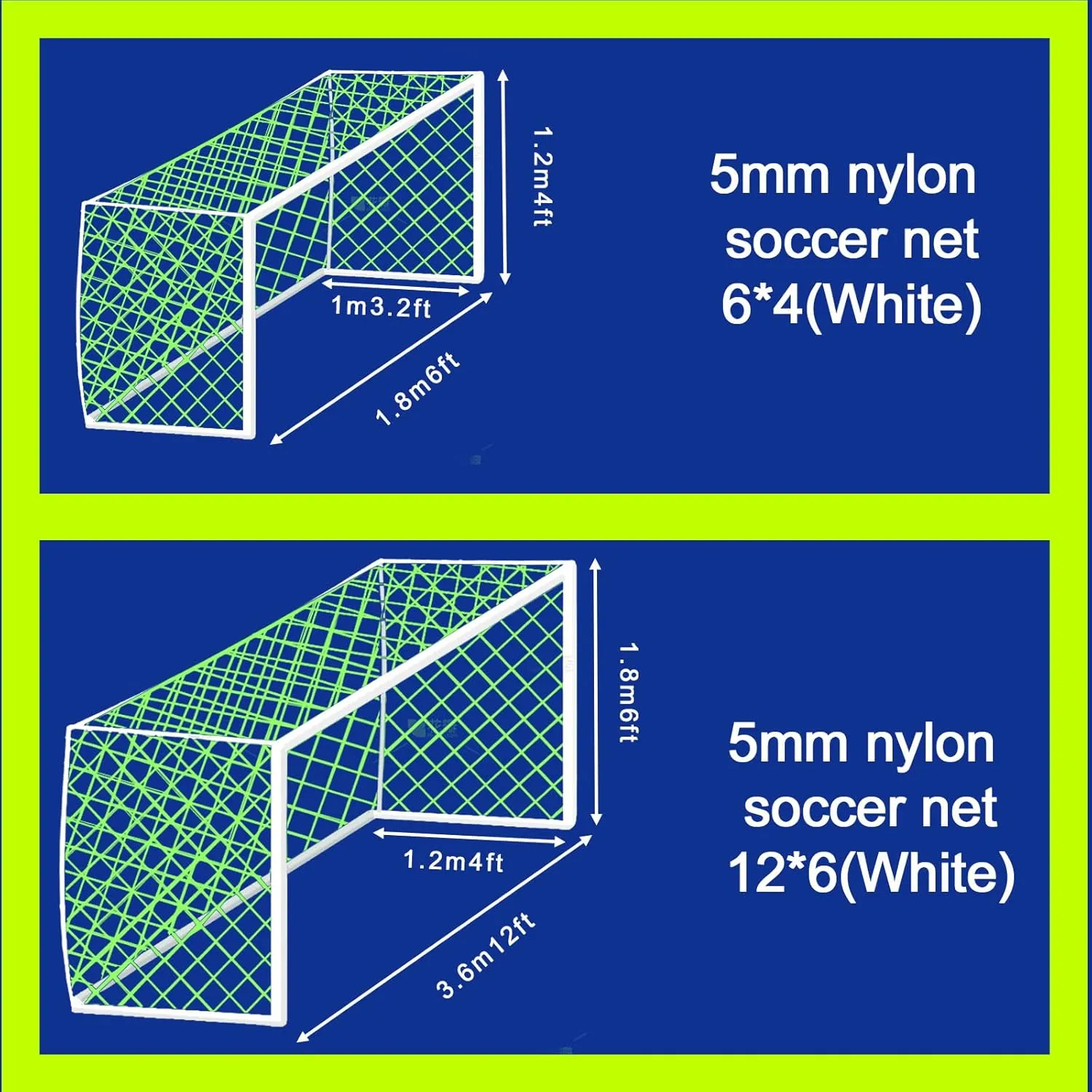 Glow in The Dark Soccer Net,Luminous Soccer Goal,Soccer Goals for Backyard,Soccer Net Replacement,12x6 and 6'x4 Soccer Goal Net Replacement,Post Not Included.