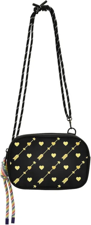 Gold Arrow Heart Pattern Black Fashion Sling Purse Crossbody for Womens Fashion with Credit Card Slots Over Shoulder Purse For Hiking Traveling
