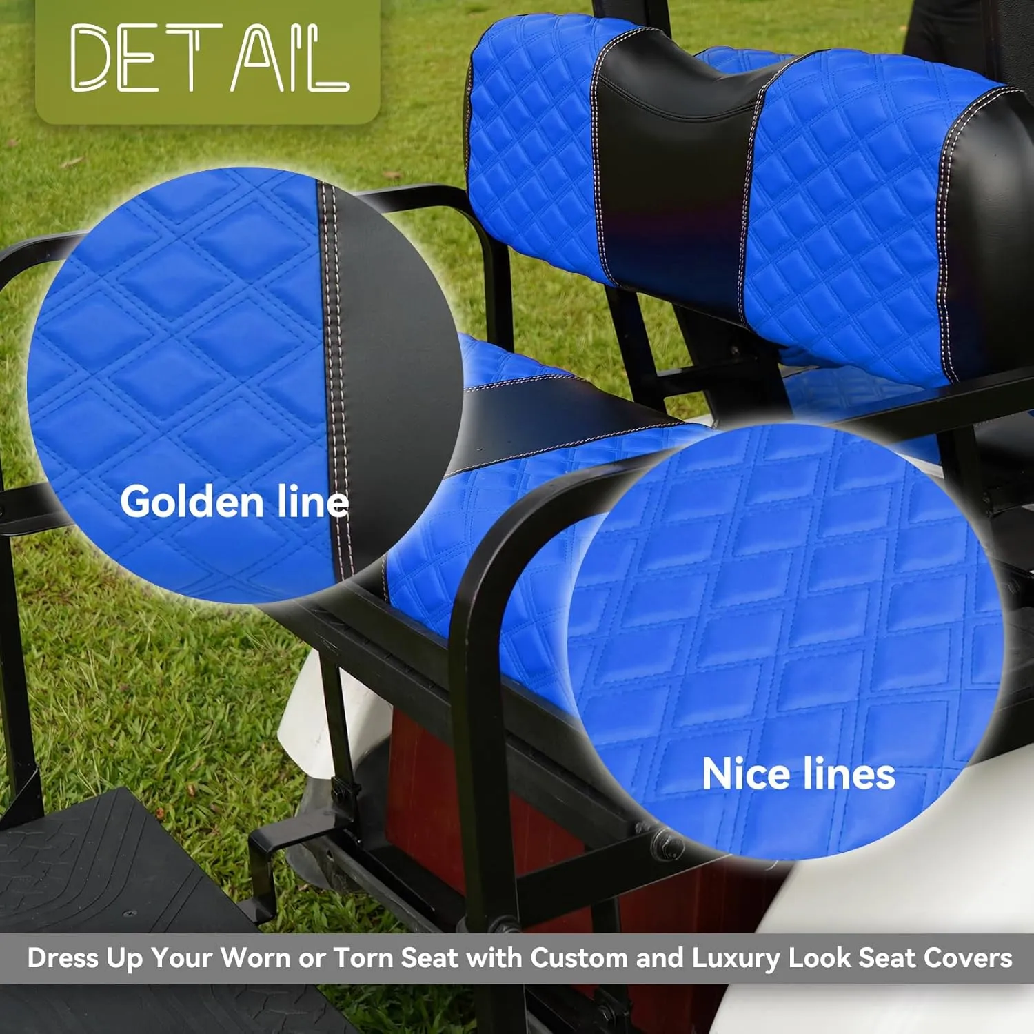 Golf Cart Front and Rear Seat Covers Waterproof and Sun Resistant Marine Grade Vinyl Leather Seat Cover Accessories for Yamaha Drive 2007-2016/Drive 2 2017 ,Blue(4PCS)
