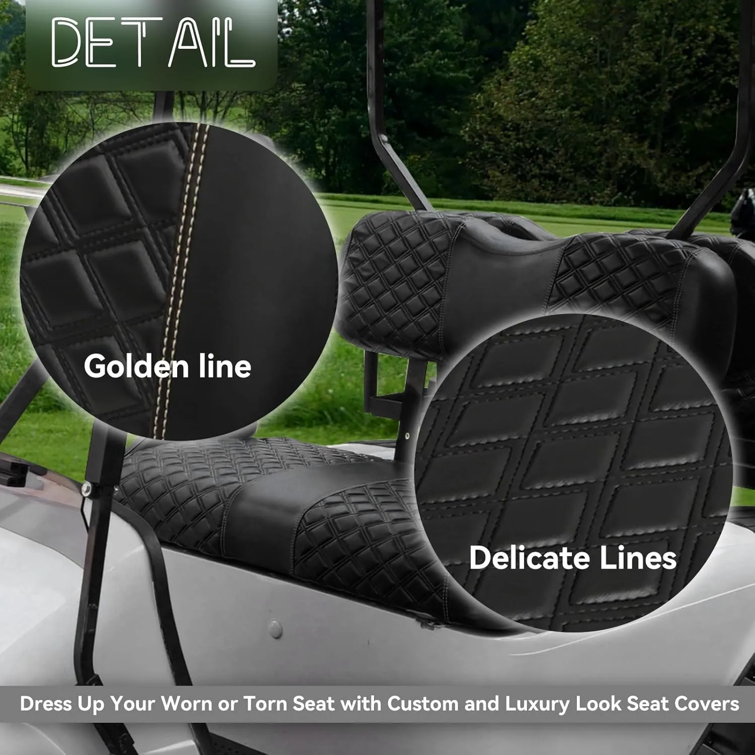 Golf Cart Seat Covers for EZGO TXT 1994-2013 Front OEM Universal Seat Cushion, Marine Grade Vinyl Leather EZGO TXT Seat Covers/Easy to Install-Black (2PCS)