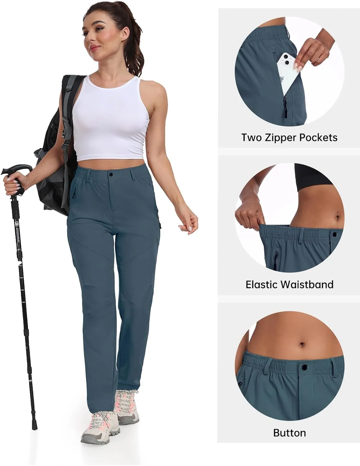 Golf Pants Women 27''/29''/31'' Lightweight Travel Pants for Ladies Quick Dry Nylon Outdoor Hiking Slacks