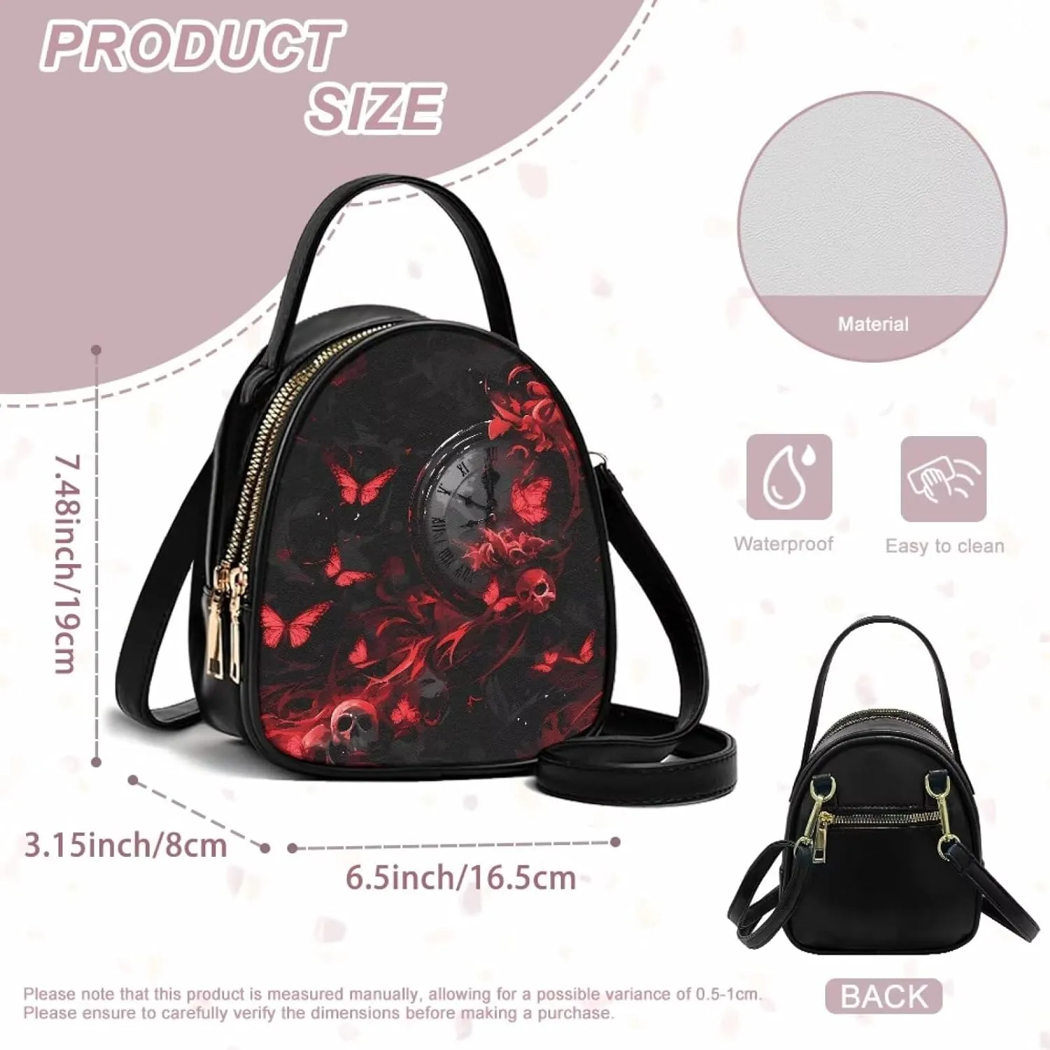 Gothic Small Crossbody Bags for Women, Mini PU Leather Cell Phone Purse Zip Shoulder Handbags Adjustable Straps