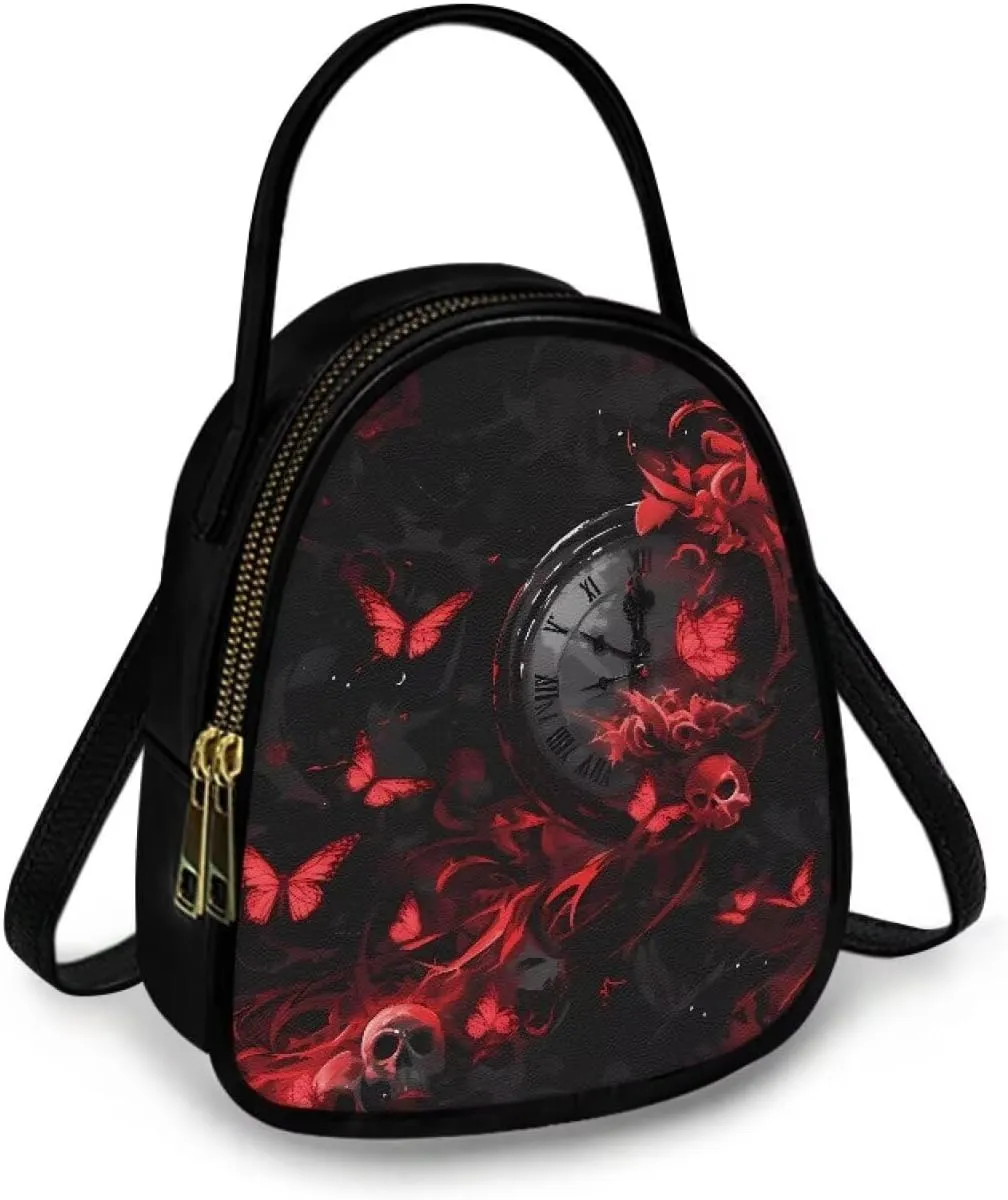 Gothic Small Crossbody Bags for Women, Mini PU Leather Cell Phone Purse Zip Shoulder Handbags Adjustable Straps