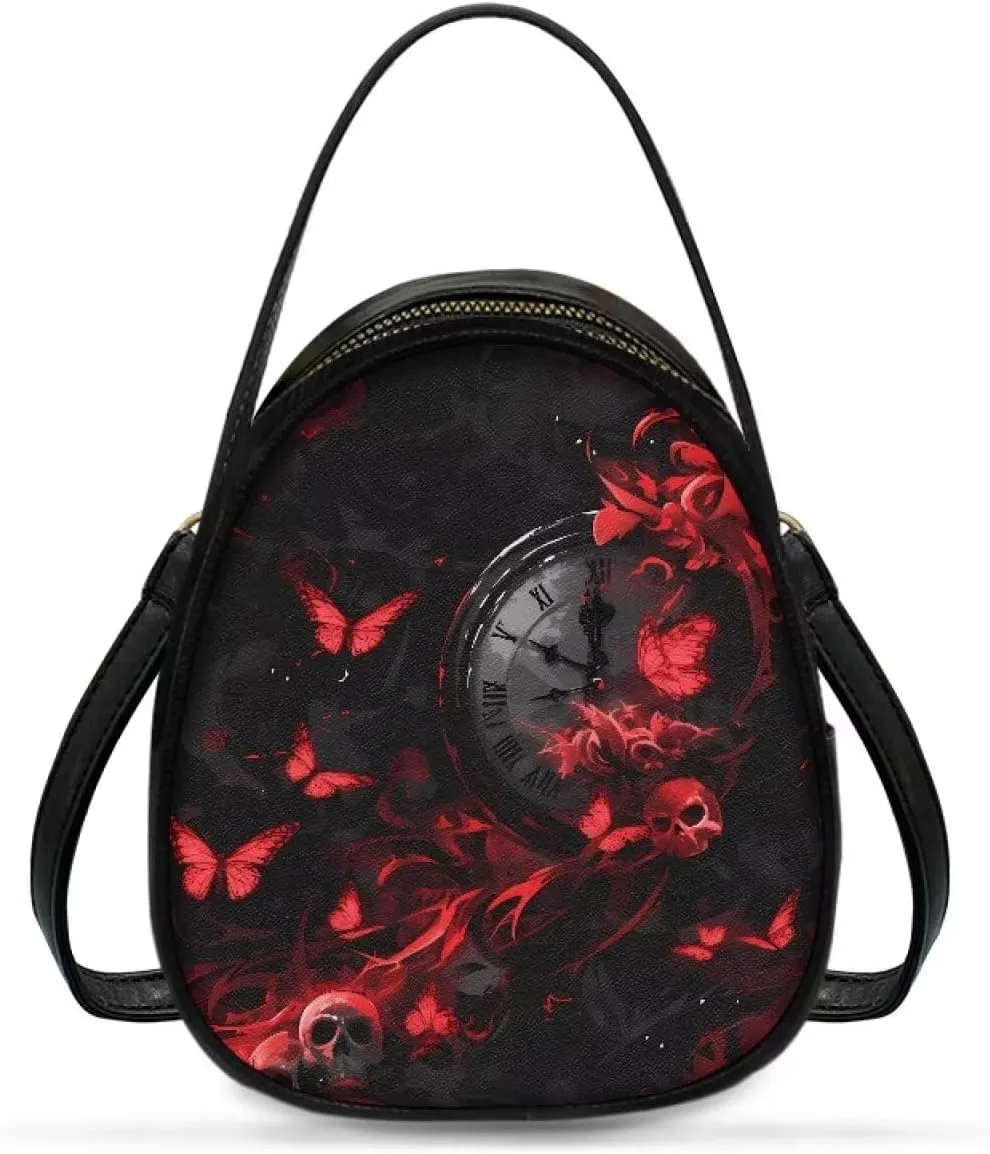 Gothic Small Crossbody Bags for Women, Mini PU Leather Cell Phone Purse Zip Shoulder Handbags Adjustable Straps