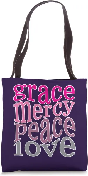Grace, Mercy, Peace, Love, Wavy Pink Retro Christian Design Tote Bag