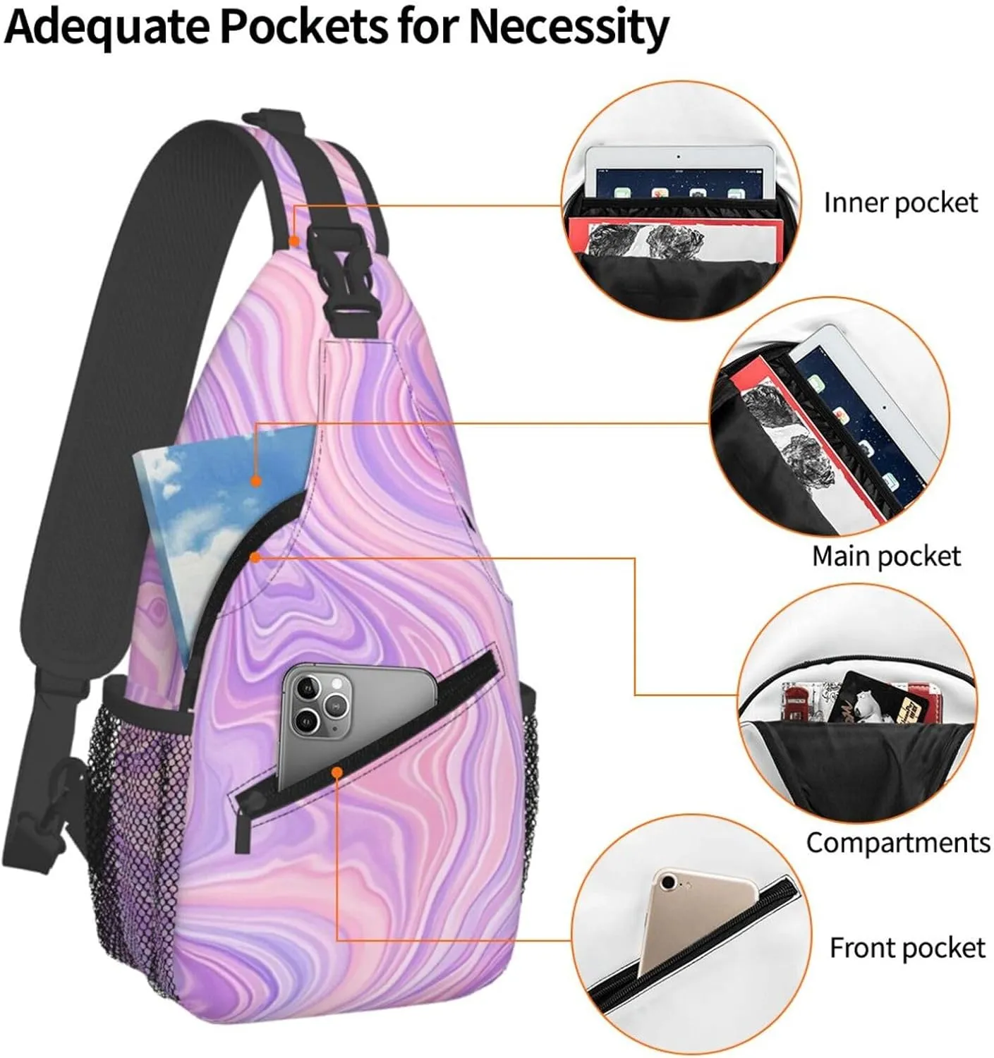 Green Emerald Marble Falling Cherry Petals Crossbody Bags Cross Chest Bag Adjustable Sling Backpack for Women Men
