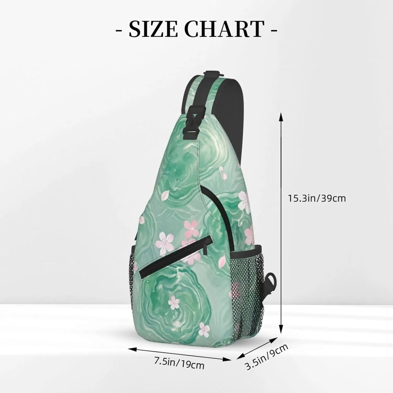 Green Emerald Marble Falling Cherry Petals Crossbody Bags Cross Chest Bag Adjustable Sling Backpack for Women Men