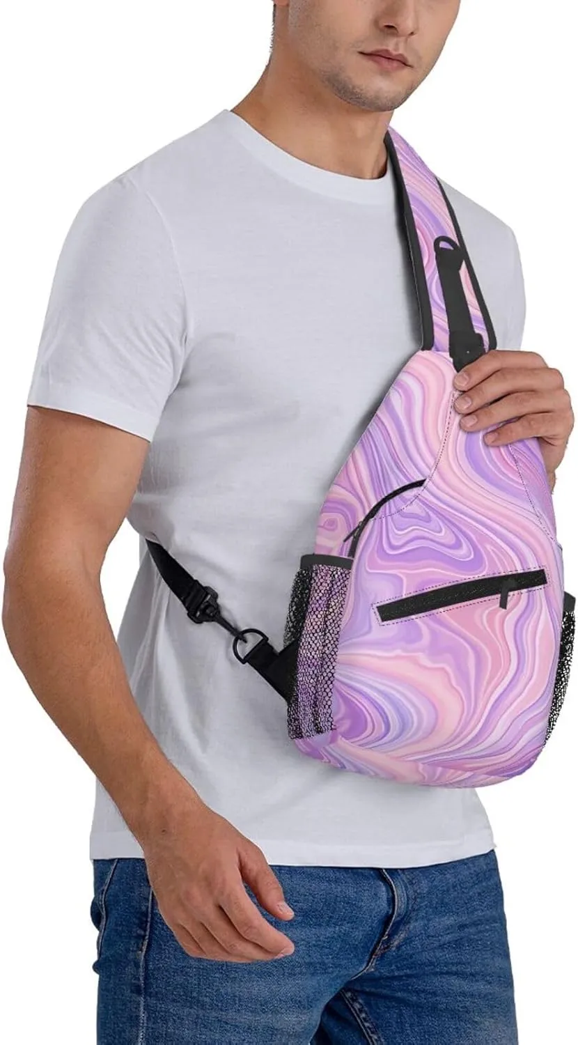 Green Emerald Marble Falling Cherry Petals Crossbody Bags Cross Chest Bag Adjustable Sling Backpack for Women Men